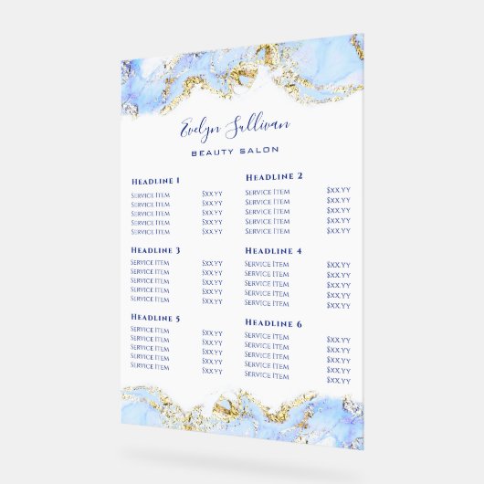 Blue Marbling Design prijslijst Acryl Bord (Hoek)