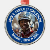 Blue Marching Band Foto Middelbare School Kerstmis Metalen Ornament (Voorkant)