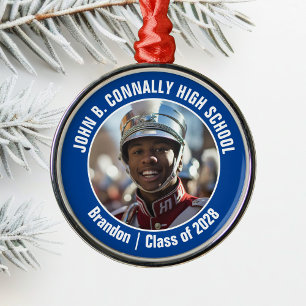 Blue Marching Band Foto Middelbare School Kerstmis Metalen Ornament