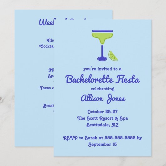 Blue Margarita Bachelorette Fiesta Party Kaart (Voorkant / Achterkant)