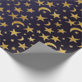 Blue Marine Golden Stars en Moon Sky Cadeaupapier (Hoek)