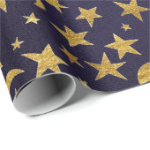 Blue Marine Golden Stars en Moon Sky Cadeaupapier (Rol Hoek)