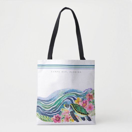 Blue Marine Happy Turtle & Waves Custom Tote Bag (Voorkant)