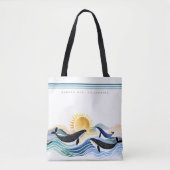 Blue Marine Happy Whales & Waves Custom Tote Bag (Voorkant)