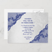 Blue Marine Lace Silver zal je mijn Bridesmaid zij Uitnodiging Briefkaart (Voorkant / Achterkant)