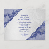 Blue Marine Lace Silver zal je mijn Bridesmaid zij Uitnodiging Briefkaart (Voorkant)