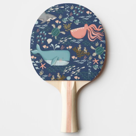 Blue Marine Life Ocean Animal Waterverf Art Tafeltennisbatje (Voorkant)