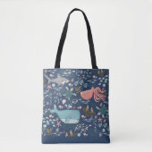 Blue Marine Life Ocean Animal Waterverf Art Tote Bag (Voorkant)