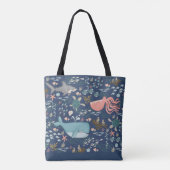 Blue Marine Life Ocean Animal Waterverf Art Tote Bag (Achterkant)