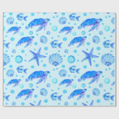Blue Marine Life - Turtles, Fish and Seashells Cadeaupapier (Vlak)