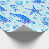 Blue Marine Life - Turtles, Fish and Seashells Cadeaupapier (Hoek)