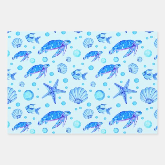 Blue Marine Life - Turtles, Fish and Seashells Inpakpapier Vel (Voorkant 2)