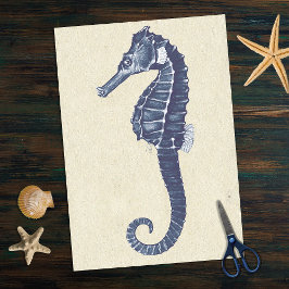 Blue Marine Life zeepaardje op beige Antiek papier