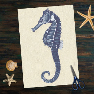 Blue Marine Life zeepaardje op beige Antiek papier