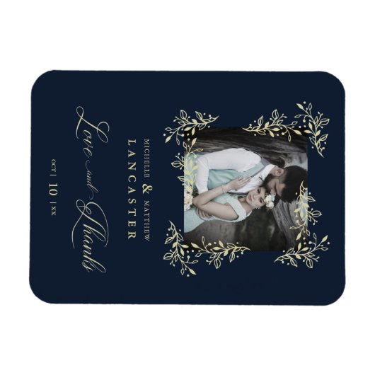 Blue Marine Sophisticated Flourish Wedding Bedankt Magneet (Horizontaal)
