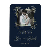 Blue Marine Sophisticated Flourish Wedding Bedankt Magneet (Verticaal)