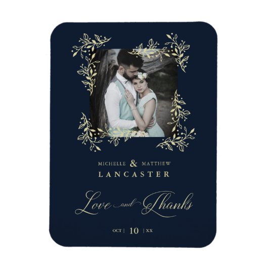 Blue Marine Sophisticated Flourish Wedding Bedankt Magneet (Verticaal)