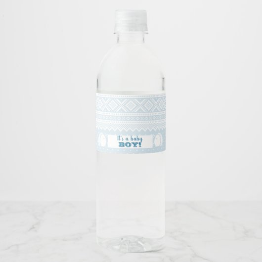 Blue Mariusgenser Boy Baby shower Waterfles Etiket (Voorkant)