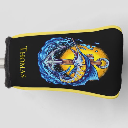 Blue Marlin, Anchor, Waves en Sun Golf Head Hoesje Golfheadcover (Voorkant)