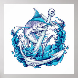 Blue Marlin en Anchor Poster