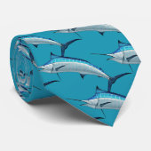 Blue Marlin Fish Pattern Fisherman Novelty Stropdas (Opgerold)