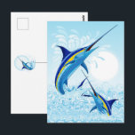 Blue Marlin Jumping out of Ocean Briefkaart<br><div class="desc">Realistic illustration of a beautiful Marlin Fish Ocean Animal jumping out of ocean. Vector Art copyright BluedarkArt TheChameleonArt.</div>