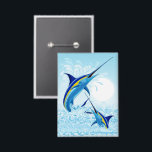 Blue Marlin Jumping out of Ocean Button<br><div class="desc">Realistic illustration of a beautiful Marlin Fish Ocean Animal jumping out of ocean. Vector Art copyright BluedarkArt TheChameleonArt.</div>