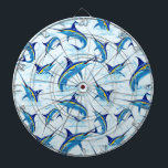 Blue Marlin Jumping out of Ocean Dartbord<br><div class="desc">Realistic illustration of a beautiful Marlin Fish Ocean Animal jumping out of ocean. Vector Art copyright BluedarkArt TheChameleonArt.</div>