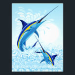 Blue Marlin Jumping out of Ocean Foto Afdruk<br><div class="desc">Realistic illustration of a beautiful Marlin Fish Ocean Animal jumping out of ocean. Vector Art copyright BluedarkArt TheChameleonArt.</div>