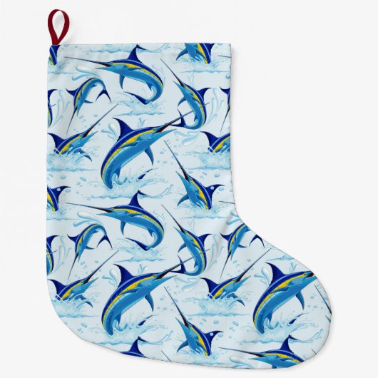 Blue Marlin Jumping out of Ocean Grote Kerstsok (Voorkant)