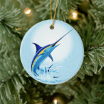 Blue Marlin Jumping out of Ocean Keramisch Ornament<br><div class="desc">Realistic illustration of a beautiful Marlin Fish Ocean Animal jumping out of ocean. Vector Art copyright BluedarkArt TheChameleonArt.</div>