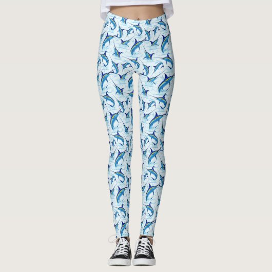 Blue Marlin Jumping out of Ocean Leggings (Voorkant)