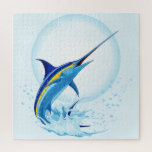 Blue Marlin Jumping out of Ocean Legpuzzel<br><div class="desc">Realistic illustration of a beautiful Marlin Fish Ocean Animal jumping out of ocean. Vector Art copyright BluedarkArt TheChameleonArt.</div>