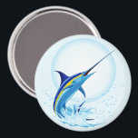 Blue Marlin Jumping out of Ocean Magneet<br><div class="desc">Realistic illustration of a beautiful Marlin Fish Ocean Animal jumping out of ocean. Vector Art copyright BluedarkArt TheChameleonArt.</div>