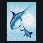 Blue Marlin Jumping out of Ocean Perfect Poster<br><div class="desc">Realistic illustration of a beautiful Marlin Fish Ocean Animal jumping out of ocean. Vector Art copyright BluedarkArt TheChameleonArt.</div>