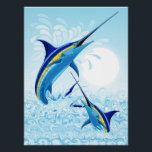 Blue Marlin Jumping out of Ocean Perfect Poster<br><div class="desc">Realistic illustration of a beautiful Marlin Fish Ocean Animal jumping out of ocean. Vector Art copyright BluedarkArt TheChameleonArt.</div>