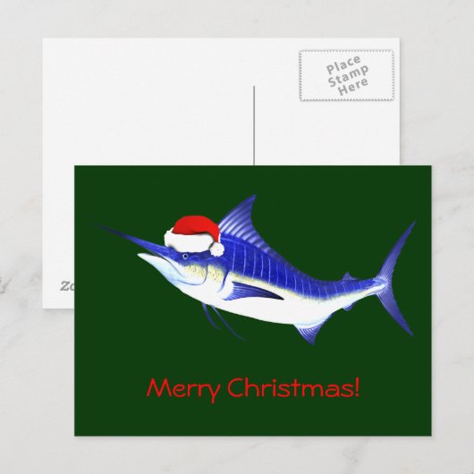 Blue Marlin Santa Claus Feestdagenkaart (Voorkant / Achterkant)