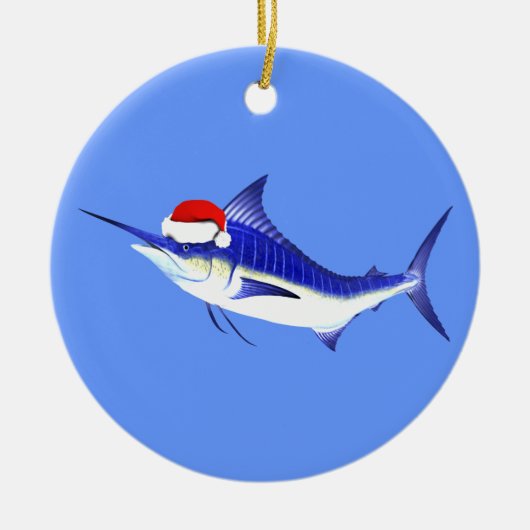 Blue Marlin Santa Claus Keramisch Ornament (Voorkant)