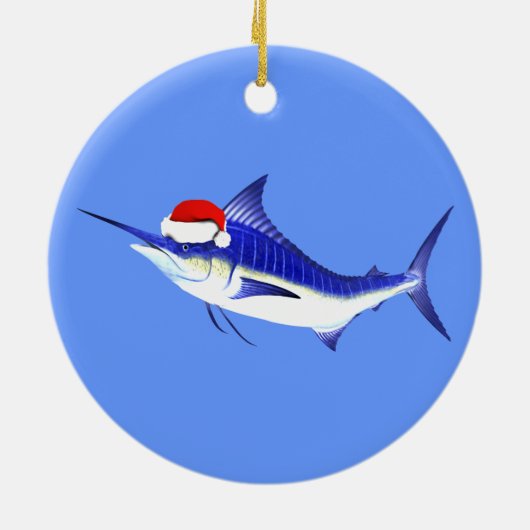 Blue Marlin Santa Claus Keramisch Ornament (Achterkant)