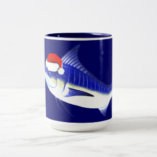 Blue Marlin Santa Claus Tweekleurige Koffiemok