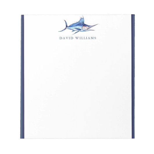 Blue Marlin Vis Visser Gepersonaliseerd Notitieblok (Voorkant)