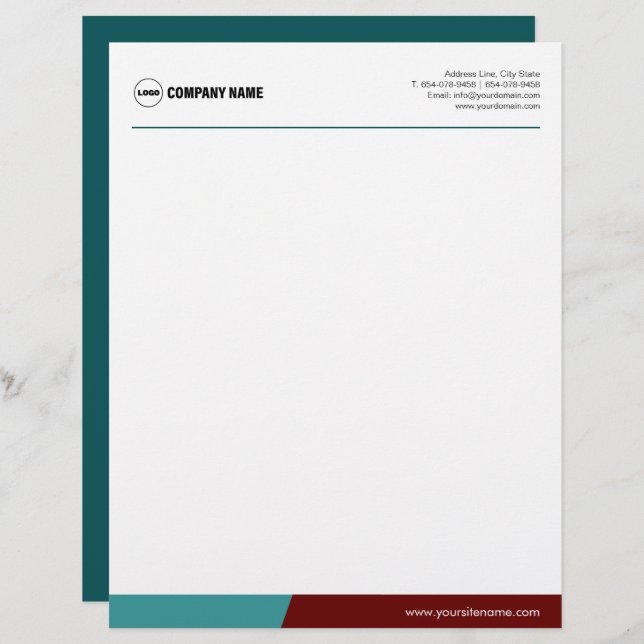 Blue Maroon Aangepaste Sjabloon Letterhead Briefhoofd (Voorkant / Achterkant)