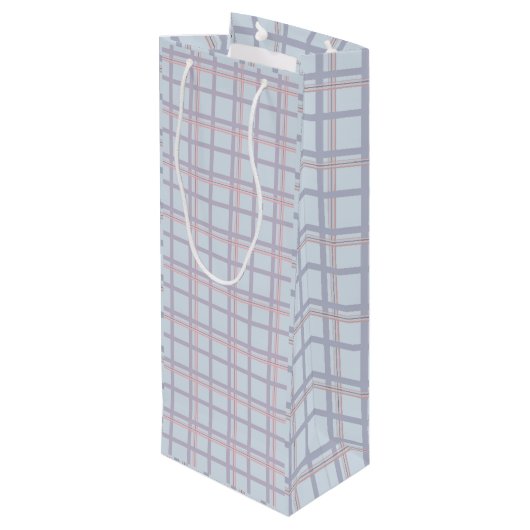 Blue & Maroon Plaid Pattern Wine Gift Bag Wijn Cadeautas (Achterkant Gekanteld)