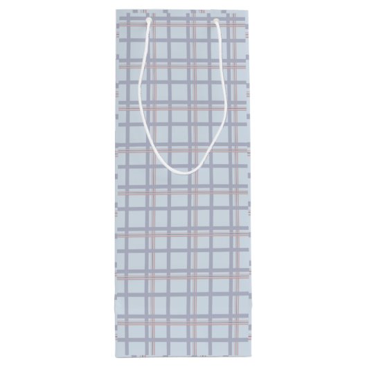 Blue & Maroon Plaid Pattern Wine Gift Bag Wijn Cadeautas (Achterkant)