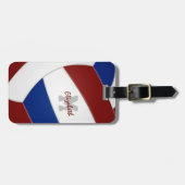 Blue Maroon Team Kleuren Monogrammed Volleybal Bagagelabel (Voorkant horizontaal)