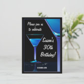 Blue Martini Cocktail Birthday Party Kaart (Staand voorkant)