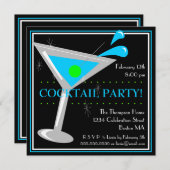 Blue Martini Cocktail Party Invitation Kaart (Voorkant / Achterkant)