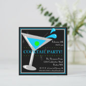 Blue Martini Cocktail Party Invitation Kaart (Staand voorkant)