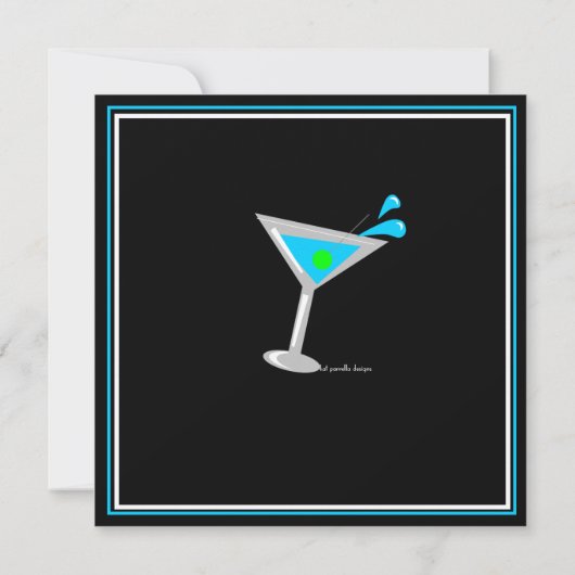 Blue Martini Cocktail Party Invitation Kaart (Achterkant)