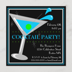 Blue Martini Cocktail Party Invitation Kaart